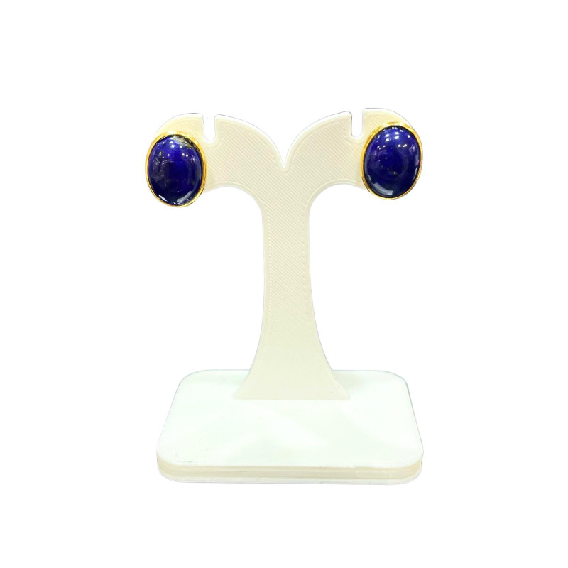 Boucles Lapis-Lazuli Cabochons Ovales 10mm Plaquées Or