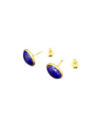 Boucles Lapis-Lazuli Cabochons Ovales 10mm Plaquées Or