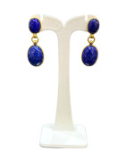 Boucles Lapis-Lazuli Cabochons Ovales 10 et 12mm Plaquée or à Poussettes