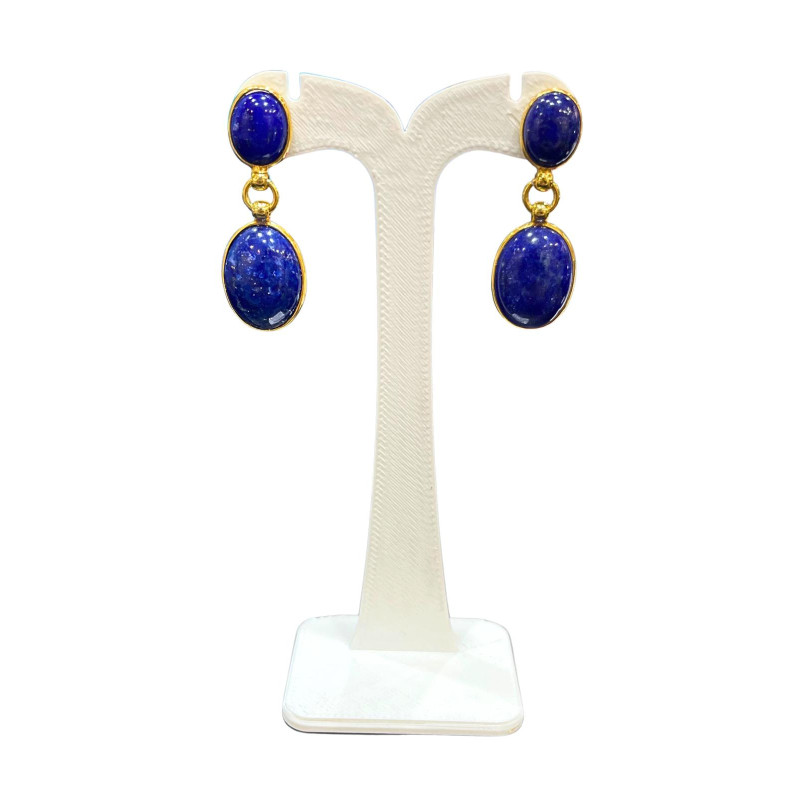 Boucles Lapis-Lazuli Cabochons Ovales 10 et 12mm Plaquée or à Poussettes