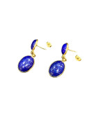 Boucles Lapis-Lazuli Cabochons Ovales 10 et 12mm Plaquée or à Poussettes