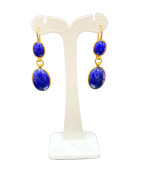 Boucles Lapis-Lazuli Cabochons Ovales 10 et 12mm Plaquée or Dormeuses