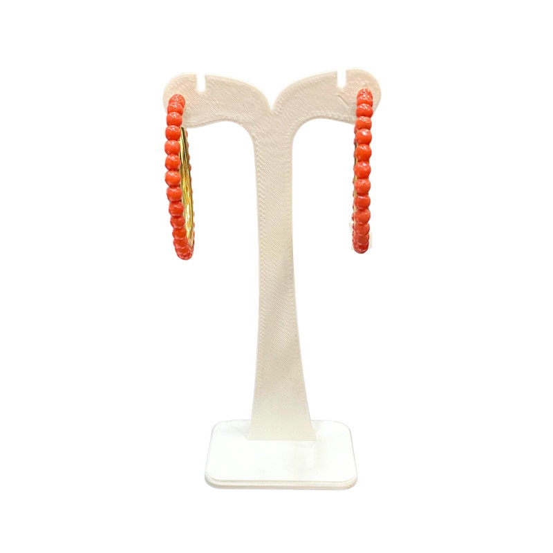 Boucles Corail Pierres Rondes 3mm Plaquées Or Demi Créole