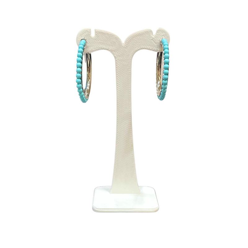 Boucles Turquoise Pierres Rondes 3mm Demi Créole Argent 925