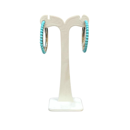 Boucles Turquoise Pierres Rondes 3mm Demi Créole Argent 925