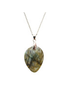 Pendentif Labradorite Amande avec Chaîne Acier Inox 42 + 7 cm