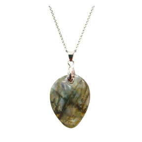 Pendentif Labradorite Amande avec Chaîne Acier Inox 42 + 7 cm