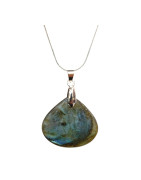 Pendentif Labradorite Goutte Evasée avec Chaîne Acier inox 44 cm