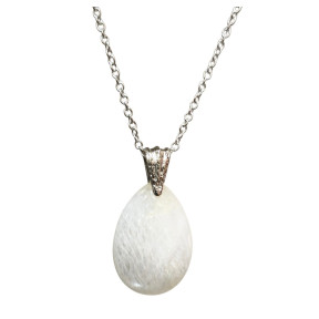Pendentif Pierre de Lune Blanche Goutte 3 cm avec Chaîne Acier Inox 42 + 7 cm