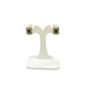 Boucles Emeraude Zirconium Rectangulaires Plaquées Or