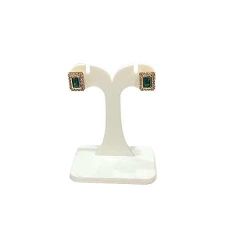 Boucles Emeraude Zirconium Rectangulaires Plaquées Or