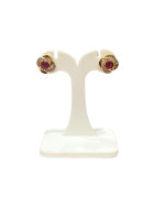 Boucles Rubis de Synthèse et Zirconium Fleur Plaquées Or