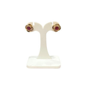 Boucles Rubis de Synthèse et Zirconium Fleur Plaquées Or