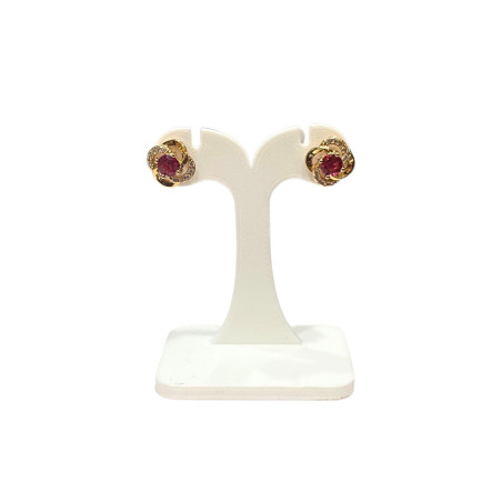 Boucles Rubis de Synthèse et Zirconium Fleur Plaquées Or