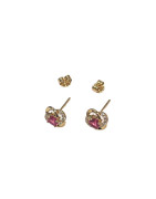 Boucles Rubis de Synthèse et Zirconium Fleur Plaquées Or