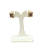 Boucles Améthyste et Zirconium Rectangulaires Plaquées Or