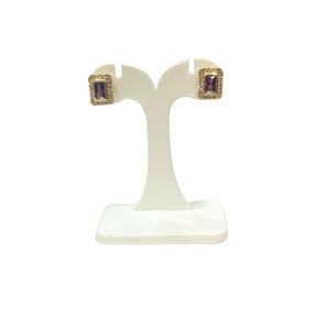 Boucles Améthyste et Zirconium Rectangulaires Plaquées Or