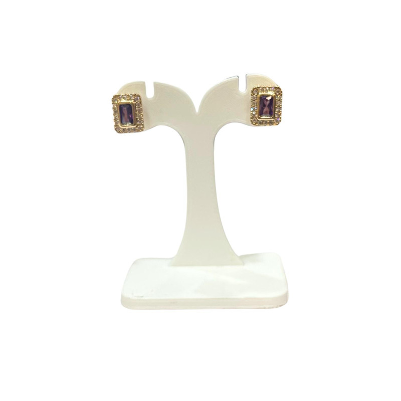 Boucles Améthyste et Zirconium Rectangulaires Plaquées Or