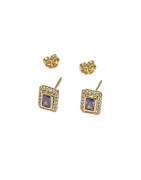 Boucles Améthyste et Zirconium Rectangulaires Plaquées Or