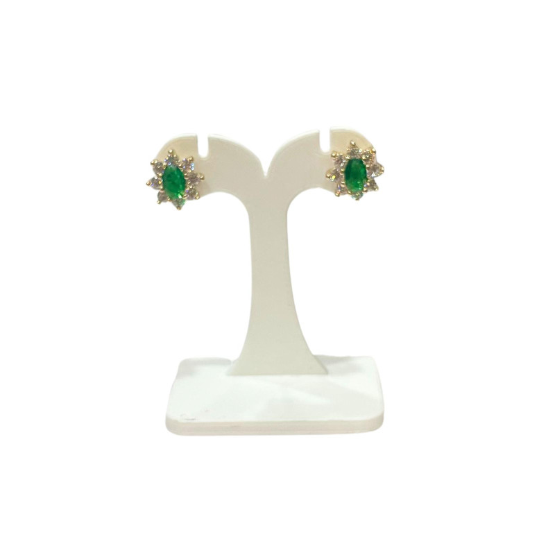 Boucles Emeraude de Synthèse et Zirconium Fleur Plaquées Or