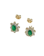 Boucles Emeraude de Synthèse et Zirconium Fleur Plaquées Or