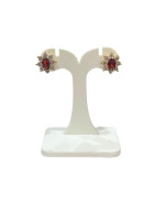 Boucles Rubis de Synthèse et Zirconium Fleur Plaquées Or
