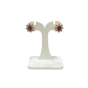 Boucles Rubis de Synthèse et Zirconium Fleur Plaquées Or