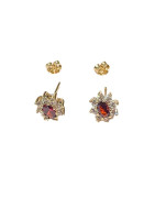 Boucles Rubis de Synthèse et Zirconium Fleur Plaquées Or