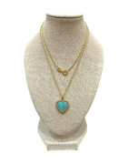 Pendentif Amazonite Cœur avec Chaîne 45cm Plaqué Or