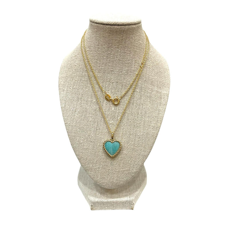 Pendentif Amazonite Cœur avec Chaîne 45cm Plaqué Or