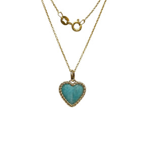 Pendentif Amazonite Cœur avec Chaîne 45cm Plaqué Or