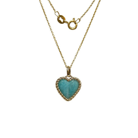 Pendentif Amazonite Cœur avec Chaîne 45cm Plaqué Or