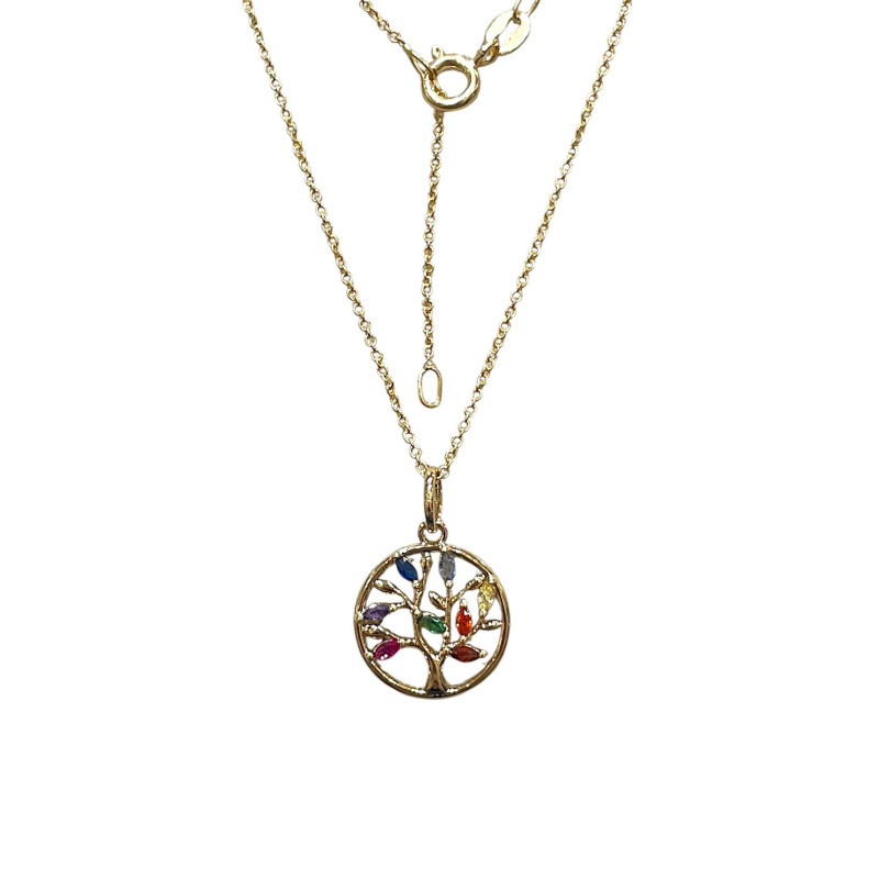 Pendentif Multipierres Arbre de Vie avec Chaîne 45cm Plaqué Or