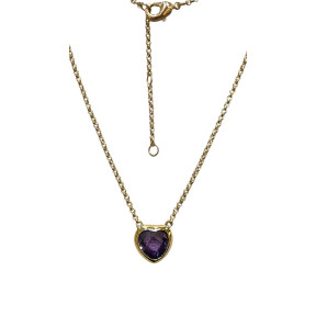 Pendentif Améthyste Cœur avec Chaîne 45cm Plaqué Or