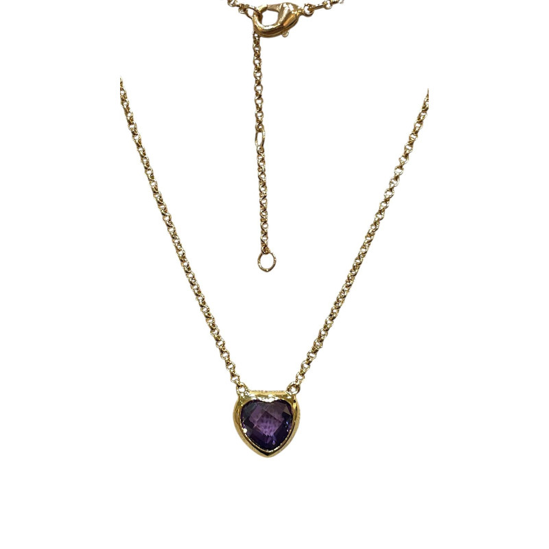Pendentif Améthyste Cœur avec Chaîne 45cm Plaqué Or