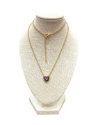 Pendentif Améthyste Cœur avec Chaîne 45cm Plaqué Or