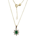 Pendentif Emeraude de Synthèse et Zirconium Fleur avec Chaîne 45cm Plaqué Or