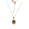 Pendentif Emeraude de Synthèse et Zirconium Fleur avec Chaîne 45cm Plaqué Or