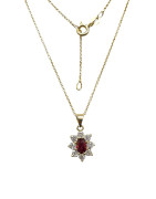 Pendentif Rubis de Synthèse et Zirconium Fleur avec Chaîne 45cm Plaqué Or