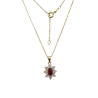 Pendentif Rubis de Synthèse et Zirconium Fleur avec Chaîne 45cm Plaqué Or