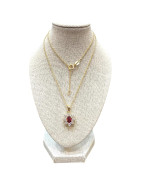 Pendentif Rubis de Synthèse et Zirconium Fleur avec Chaîne 45cm Plaqué Or