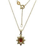 Pendentif Rubis de Synthèse et Zirconium Fleur avec Chaîne 45cm Plaqué Or
