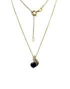 Pendentif Saphir et Zirconium avec Chaîne 45cm Plaqué Or