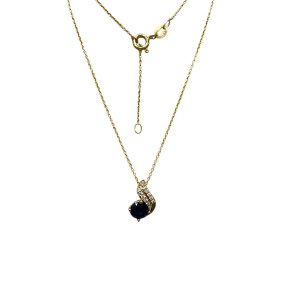 Pendentif Saphir et Zirconium avec Chaîne 45cm Plaqué Or