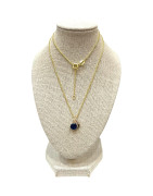 Pendentif Saphir et Zirconium avec Chaîne 45cm Plaqué Or