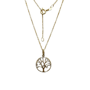 Pendentif Zirconium Arbre de Vie avec Chaîne 45cm Plaqué Or