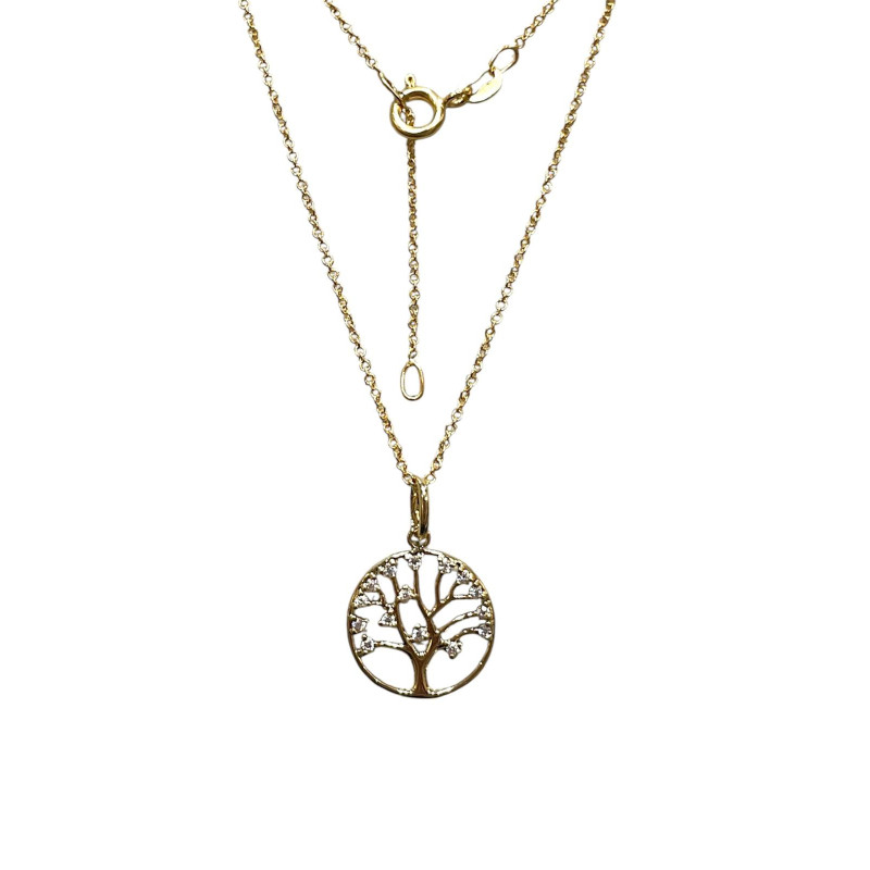 Pendentif Zirconium Arbre de Vie avec Chaîne 45cm Plaqué Or