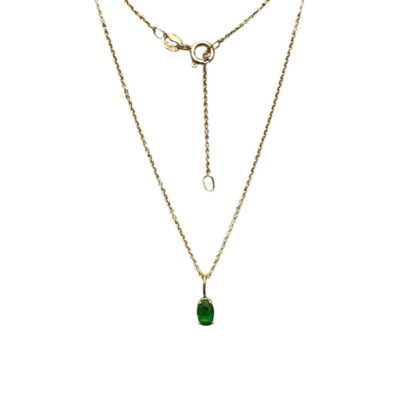 Pendentif Emeraude de Synthèse avec Chaîne 45cm Plaqué Or