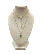 Pendentif Emeraude de Synthèse avec Chaîne 45cm Plaqué Or