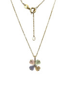 Pendentif Quartz Rose Calcédoine et Zirconium avec Chaîne 45cm Plaqué Or